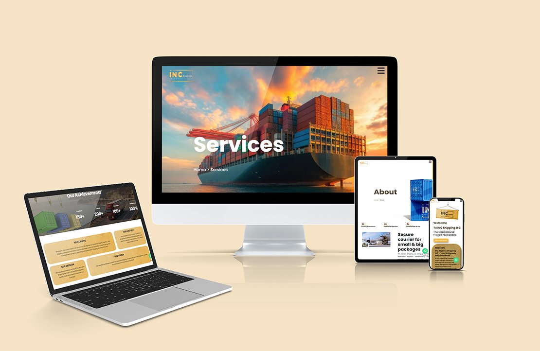 Shipping company website displayed on multiple devices.